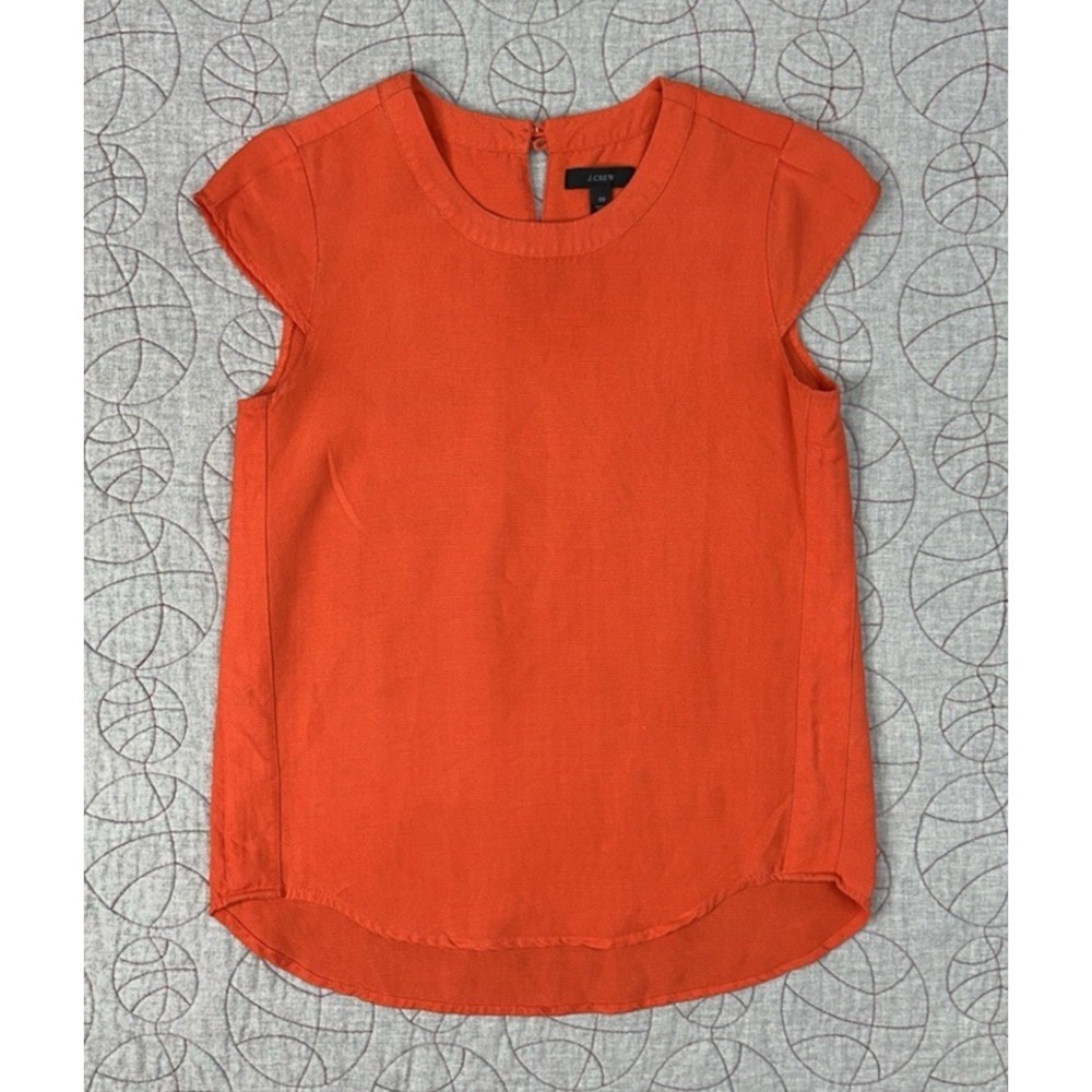 J Crew Drapey Oxford Crepe Blouse Top Style B8702 Orange Cap Sleeve Size 00